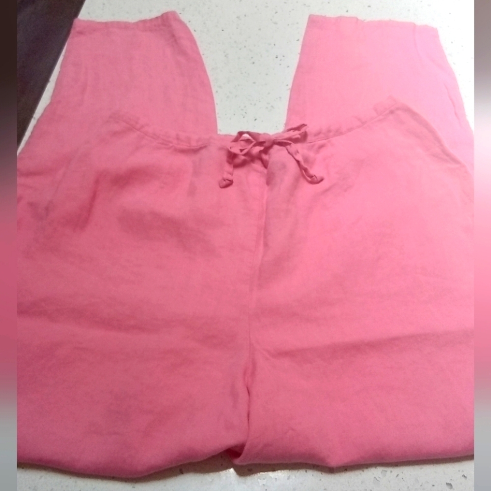 Sag Harbor Pants Womens L Pink 100% Linen Stretch Waist